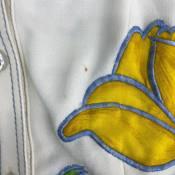 VTG 1960s World Knits White Blue Floral Print Button Front Jacket Womens Size 10 - Picture 7 of 8